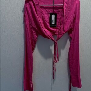 PrettyLittleThing Fuchsia Tie-Front Blouse